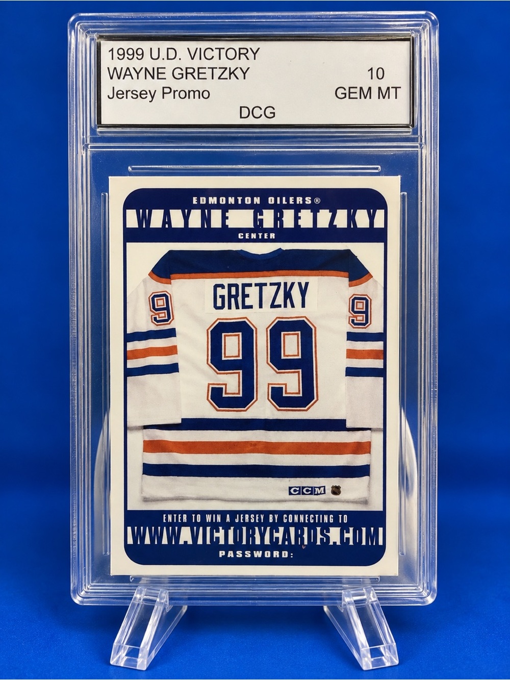 Wayne Gretzky Jersey Promo Card - 1999 Upper Deck Victory Edmonton Oilers